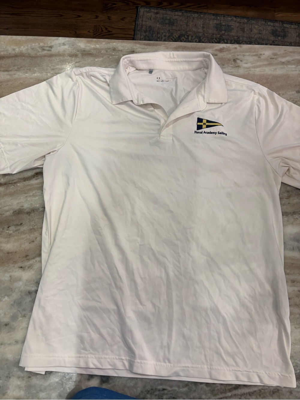 Under Armour White Men's Polo with Naval Academy Sailing Patch